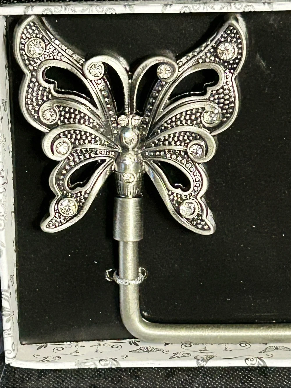 Silver & Rhinestone Butterfly Purse Handbag Holder Table Hook BNIB